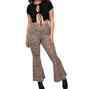 Nasty Gal Collection Leopard Print Flared Pants Made in UK Size 8